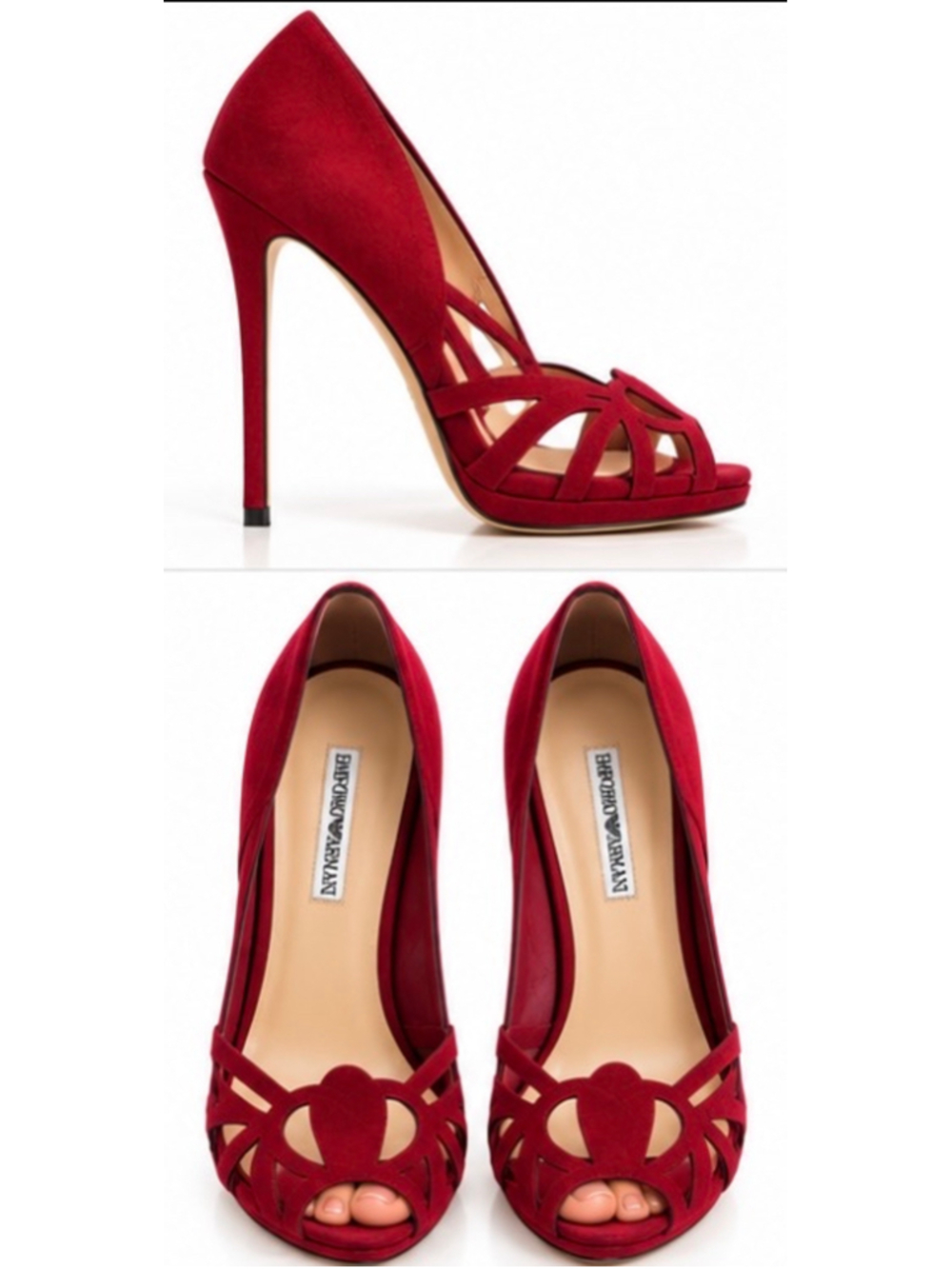Emporio Armani Red Suede Cutout Peep Toe High Heels 40/9-9.5New in box